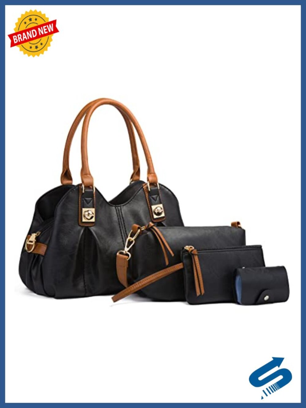 4 Pc PU Leather Handbag Set with Crossbody Shoulder Bag and Clutch